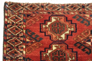 Antique turkoman chuval in good condition. Dense thick full pile. All good natural colors. Cotton or very light wool wefting. Appears to be Persian knotted open to the left. Needs a good  ...