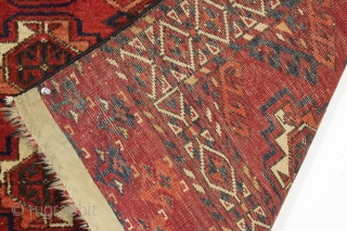 Antique turkoman chuval in good condition. Dense thick full pile. All good natural colors. Cotton or very light wool wefting. Appears to be Persian knotted open to the left. Needs a good  ...