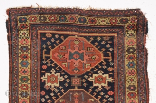 antique northwest persian or kurdish rug. As found, very very dirty but mostly good pile and beautiful all natural colors. Old moth damage in top right corner and a  spot of  ...