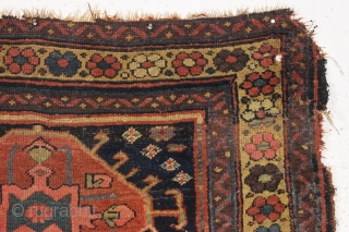 antique northwest persian or kurdish rug. As found, very very dirty but mostly good pile and beautiful all natural colors. Old moth damage in top right corner and a  spot of  ...