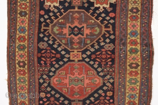 antique northwest persian or kurdish rug. As found, very very dirty but mostly good pile and beautiful all natural colors. Old moth damage in top right corner and a  spot of  ...