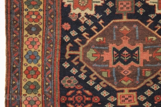 antique northwest persian or kurdish rug. As found, very very dirty but mostly good pile and beautiful all natural colors. Old moth damage in top right corner and a  spot of  ...