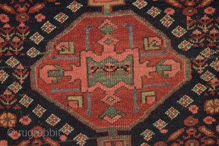 antique northwest persian or kurdish rug. As found, very very dirty but mostly good pile and beautiful all natural colors. Old moth damage in top right corner and a  spot of  ...