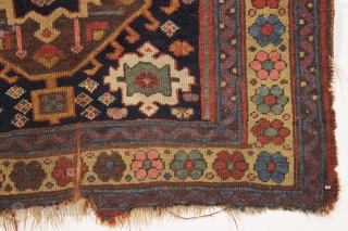 antique northwest persian or kurdish rug. As found, very very dirty but mostly good pile and beautiful all natural colors. Old moth damage in top right corner and a  spot of  ...
