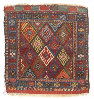 Antique jaf kurd bagface. A rainbow of natural colors. Pretty good even low pile allover. "as found", a bit dirty with no field repairs. Cheerful little ca. 1880 weaving. 25" x 26" 