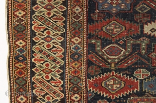 antique caucasian shirvan rug with an interesting field design and an iconic "chi chi" slash border. "as found", complete, but very very dirty with substantial center wear as shown. Priced accordingly. All  ...
