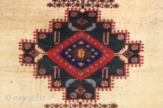 antique afshar rug. Great small square size and iconic design with an unusual light colored ground. All natural colors. Wool pile and wool foundation. As found, no repairs. The light colored wool  ...