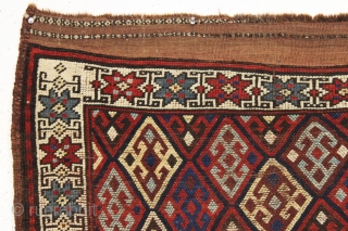 Antique tribal mystery rug. Charming little rug with a kurdish type diamond lattice design, complete with offset knotting in the field area. The overall color palette appears more veramin or luri to  ...