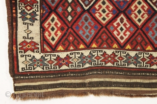 Antique tribal mystery rug. Charming little rug with a kurdish type diamond lattice design, complete with offset knotting in the field area. The overall color palette appears more veramin or luri to  ...