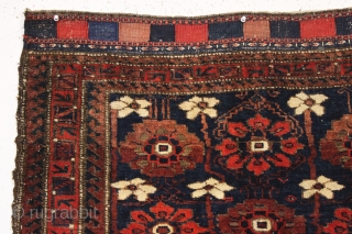 antique large baluch bagface with an older and very beautiful blue ground mina khani field. In full thick pile, nearly original, with no repairs. Appears to have an unusual single wefted structure.  ...