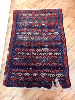 Out of the cedar chests. Early Caucasian kuba zeichour rug with classic carnation field. As good color as I have seen in this under appreciated type. Far from perfect condition. Mid 19th  ...