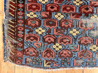 Out of the cedar chests. Early diminutive Caucasian rug with an unusual field. Great old colors. Kuba? Zeichour? Truly non commercial. Far from perfect condition. Mid 19th c. 32” x 46”  