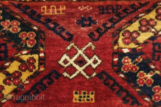 Antique turkoman like trapping or large bagface with thick thick pile and a wild design. Persian knotted with lustrous wool. Appears to have bristly warps, maybe goat hair or a mix of.  ...