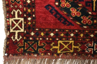 Antique turkoman like trapping or large bagface with thick thick pile and a wild design. Persian knotted with lustrous wool. Appears to have bristly warps, maybe goat hair or a mix of.  ...