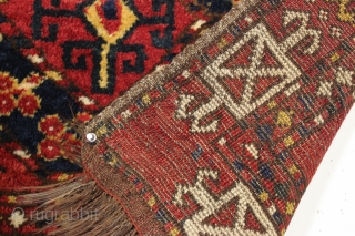 Antique turkoman like trapping or large bagface with thick thick pile and a wild design. Persian knotted with lustrous wool. Appears to have bristly warps, maybe goat hair or a mix of.  ...