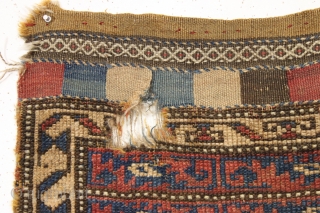 Antique bagface. Probably kurdish. Unusual design. Intersting palette with lots of natural brown wools. Has a certain degree of integrity I like. Nice hole. ca. 1880. 2' x 2' 11"    ...