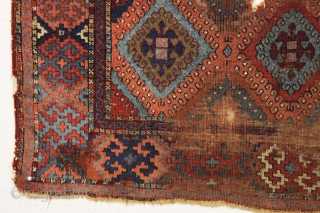 Antique kurdish yoruk rug. Older example. For contemplation not restoration. 3rd qtr. 19th c. 3'11" x 6'3"                