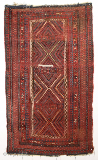 antique kurdish rug with an unusual design. "as found" 19th c. 4'4" x 7'6"                   