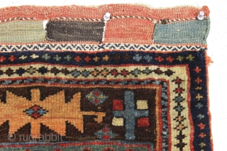 antique kurdish bagface. Just picked example of this interesting design type. Good condition with nice thick pile and all natural colors. Original closure tabs. No repairs. ca. 1880. 21" x 23"  