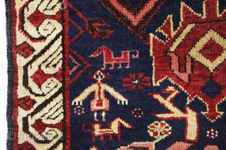 antique little bijov kuba rug in good condition. Characteristic bijov field motifs together with charming humans and animals. All natural colors. Overall even pile. Clean. No holes, tears and good original selvages.  ...