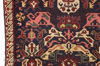 antique little bijov kuba rug in good condition. Characteristic bijov field motifs together with charming humans and animals. All natural colors. Overall even pile. Clean. No holes, tears and good original selvages.  ...