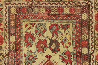 antique melas prayer rug. Classic turkish prayer rug with characteristic melas design. Overall mostly even low pile and all good colors. "as found", very dirty with some small worn area and a  ...