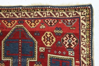 antique caucasian avar rug with a bold archaic field design. Overall good condition for the age with original selvages and remnant end kelim. All excellent natural colors. As nice an example of  ...