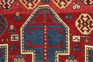 antique caucasian avar rug with a bold archaic field design. Overall good condition for the age with original selvages and remnant end kelim. All excellent natural colors. As nice an example of  ...