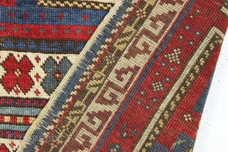 antique caucasian avar rug with a bold archaic field design. Overall good condition for the age with original selvages and remnant end kelim. All excellent natural colors. As nice an example of  ...