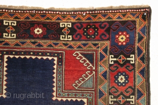 antique large Caucasian rug with a powerful design.  Appears caucasian although certainly not karachopf type as the structure with brown wefting and goat hair selvages are not typical kazak. Neither is  ...