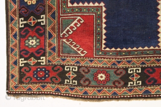 antique large Caucasian rug with a powerful design.  Appears caucasian although certainly not karachopf type as the structure with brown wefting and goat hair selvages are not typical kazak. Neither is  ...