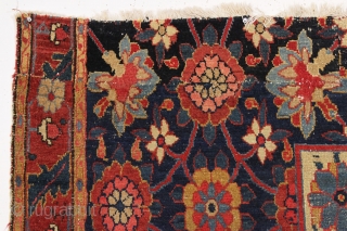 early nw persian carpet fragment. Beautiful design and highest quality natural colors. Center section of a large early carpet. Pile varies from good thick pile to areas of very low with foundation  ...