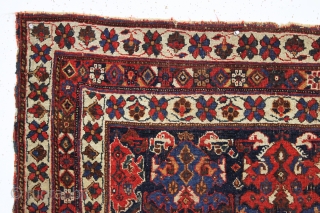 antique persian afshar rug with very nice design, overall good condition and excellent all natural colors. Attractive almost square size. Overall good even pile. Very slight wear and a tiny crease or  ...