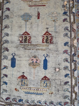 Important 18th C White field Konya, Ladik rug 180/100 cm. The upper part ( 15 cm ) and the lower part (5 cm) have been rewoven long ago. A few small repairs  ...