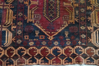 This item is not for sale. Oriental, or orientally inspired, carpet with considerable age. 208 x 116 cm. Wool ( that feels like silk ) on cotton foundation, dense knotting. All colors  ...