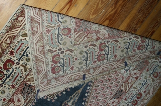 Gördes Prayer Rug. C.1900, or early 20th.cent. 135x185 cm. Full pile, typical Gördes coloring. Classical but very intricate borders. One minimal repair at selvages. Several small damaged spots within the Mihrab, difficult  ...