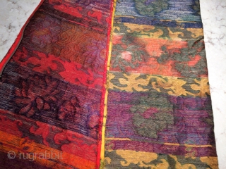 Chinese brocade collected in Tibet. 26" x 15".  Original condition as found                    