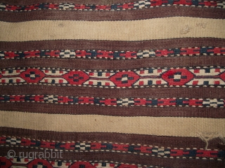 Flatweave tekke torba, about 90 years old. This bag is open to two sides, the long side having fastening loops. The bag has general age related wear but overall is in good  ...