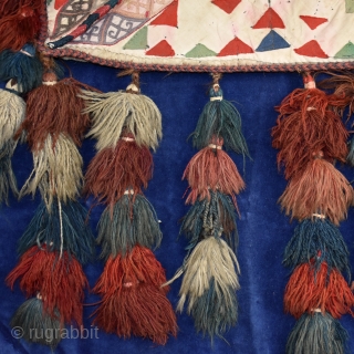 Wonderful Turkmen bag- Bokche-   for holding flat bread at the wedding ceremony and after marriage to hold the brides treasured poccessions.

Embroidered Felt with super tassels, some marks and sign of  ...