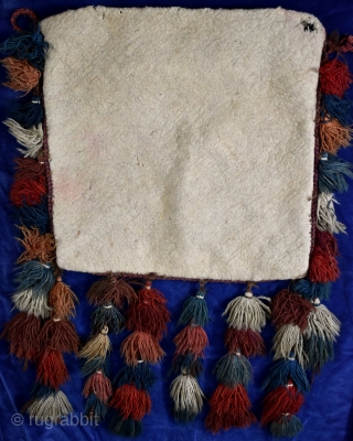 Wonderful Turkmen bag- Bokche-   for holding flat bread at the wedding ceremony and after marriage to hold the brides treasured poccessions.

Embroidered Felt with super tassels, some marks and sign of  ...