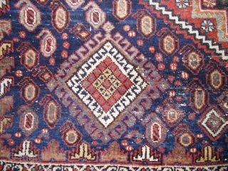 Early 20th. century Afshar rug, with considerable wear, very nice colours. SOLD                     