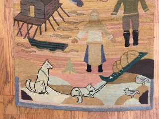 A exquisite and rare Grenfell Labrador Industries hooked rug of silk stocking or lingerie early 20th Century.
                