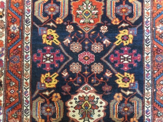 This Bakhtiary runner perfectly illustrates the exquisite workmanship of the tribe with a opulent overall flower design.
wool foundation late 19th Century.
3'-4'' x12'-4''
Sold.           