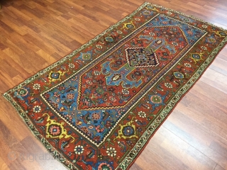  # 3868- An antique Kurd Bidjar rug from northwest Persia, size 3 ft. 7 inches by 6 ft. 10 inches, circa 1890. large diamond medallion on Terra-cotta field, with two anchor  ...