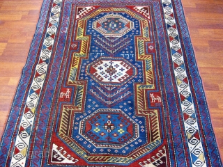 Dated Antique Kazak Caucasian Rug-3117.  Antique Kazak rug with key design, from southwestern Caucasus, dated A.H 1333 (A.D. Equivalent 1914). Size 4 ft x 5 ft. 10 inches. An imposing motif  ...