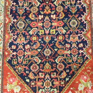  Antique Persian Long Seneh Runner,  Northwest Persia,,size 3' by 17'.5", circa 1910,herati pattern,repeated field design consisting a flower centered in diamond with curing lanceolane leaves located outside the diamond on  ...