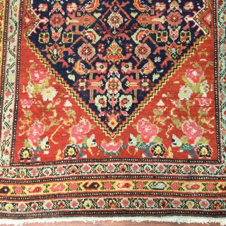  Antique Persian Long Seneh Runner,  Northwest Persia,,size 3' by 17'.5", circa 1910,herati pattern,repeated field design consisting a flower centered in diamond with curing lanceolane leaves located outside the diamond on  ...