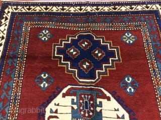 Antique Lori-Pampak Caucasian Rug-3038.  Southwest Caucasian,size 5 ft. 7 inches by 8 ft. 2 inches, circa 1920, two blue and one octagon medallion covered the entire deep-red field, The Greek key  ...