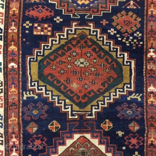 # 2294-  Antique Kazak Caucasian rug with the size 3 ft. 8 inches by 7 ft. 9 inches, excellent condition with slight oxidized browns.        