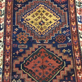 # 2294-  Antique Kazak Caucasian rug with the size 3 ft. 8 inches by 7 ft. 9 inches, excellent condition with slight oxidized browns.        